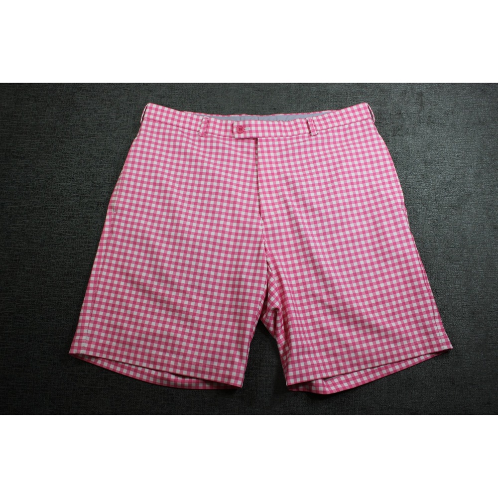 Peter Millar Wicking Golf Shorts Mens 35 Pink White Gingham Check Performance